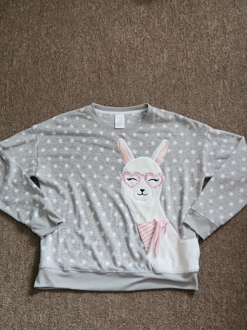 Secret Treasures Gray Star Llama Top with Pink Accents Size 12-14